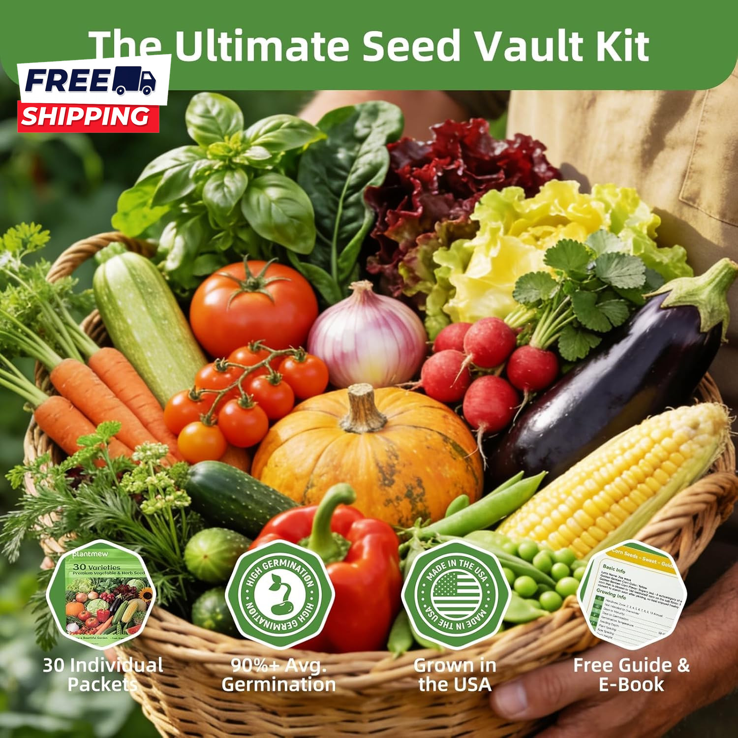 Seed Vault Heirloom Vegetable Seeds Planting Kit 15000+ Non Gmo Seeds