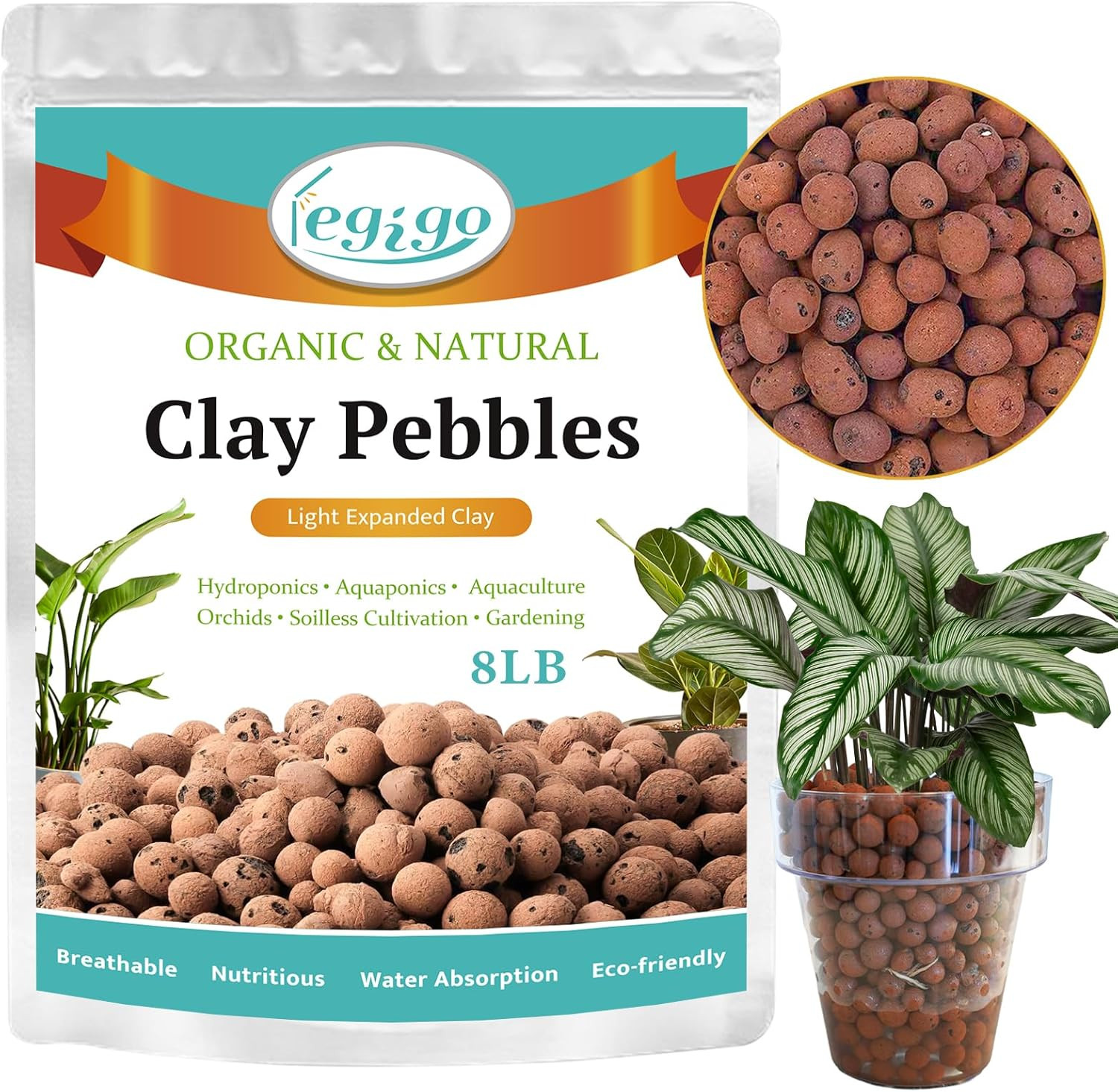 8 LB Organic Leca Clay Pebbles for Plants, 4Mm-16Mm 100% Natural Leca Balls for