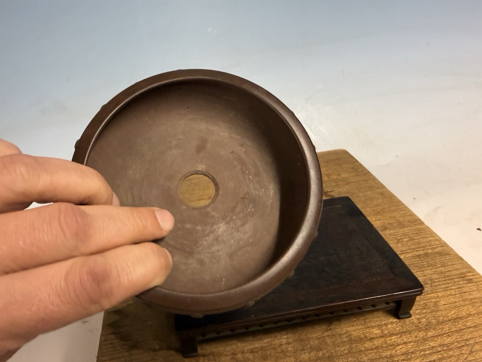 Japanese Unknown Maker Shohin Bonsai Tree Pot 5 By 1 1/8” Unglazed Drum