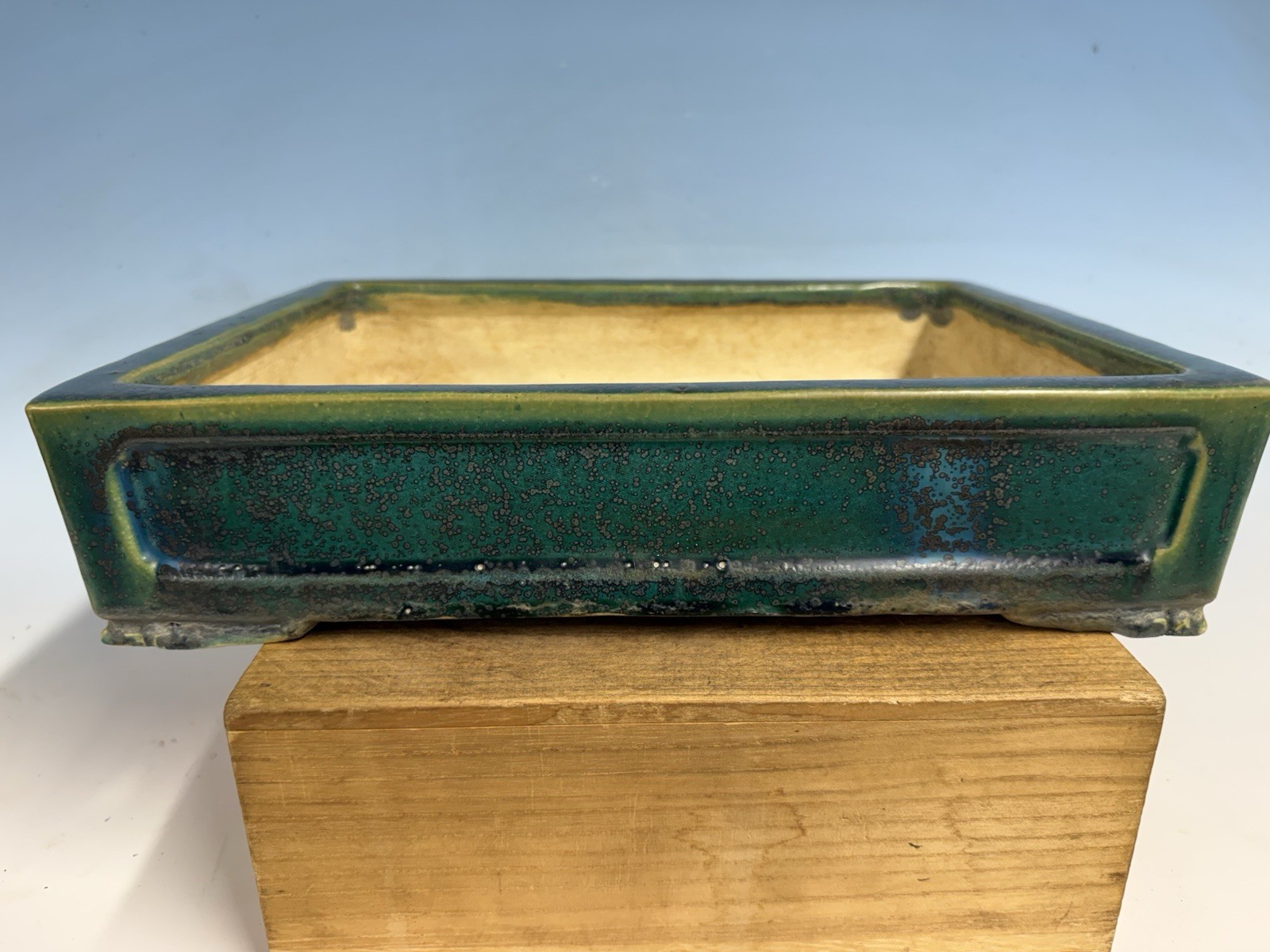 Old Green Blue Glazed Tokoname Bonsai Tree Pot By Koyo 14 1/2” Rare Style