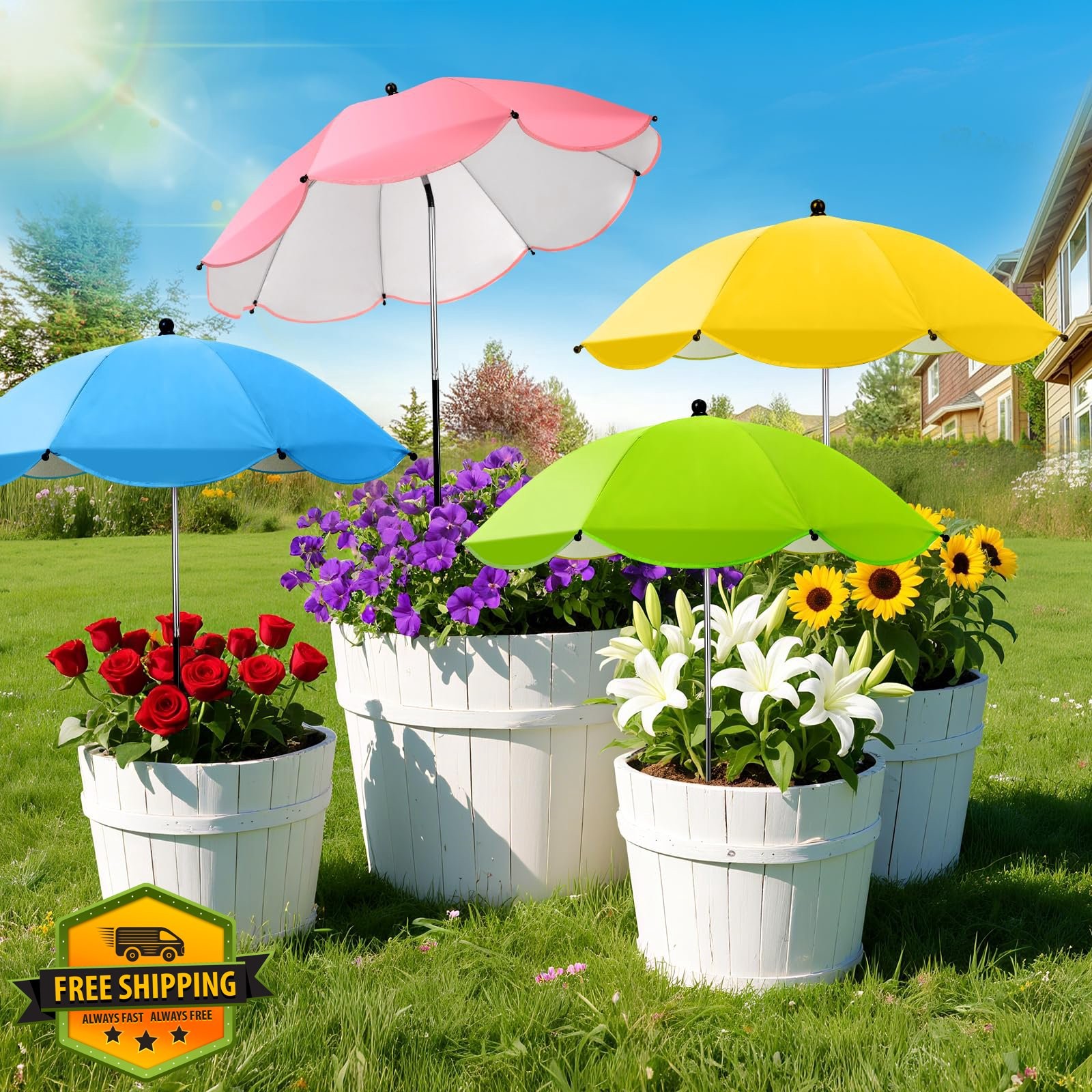 Twintaogo 4 Pcs Yellow Blue Pink Green Plant Umbrellas