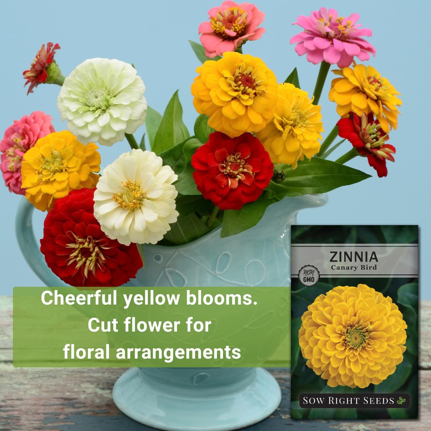 Canary Bird Zinnia Seeds For Planting Large Yellow Annual Blooms Non-GMO Cut