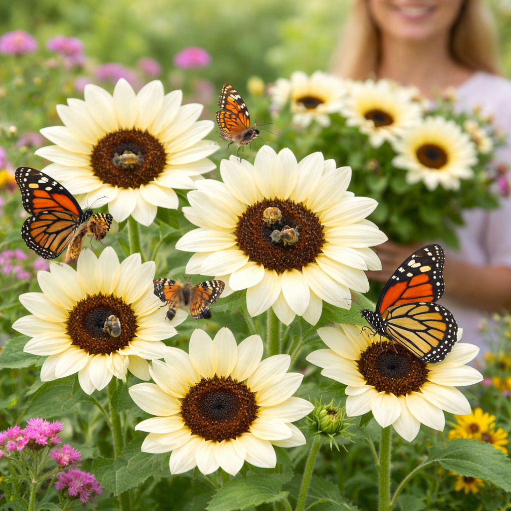 Sunflower ITALIAN WHITE – Heirloom Non-GMO 100 Seeds USA High Germination Fresh!