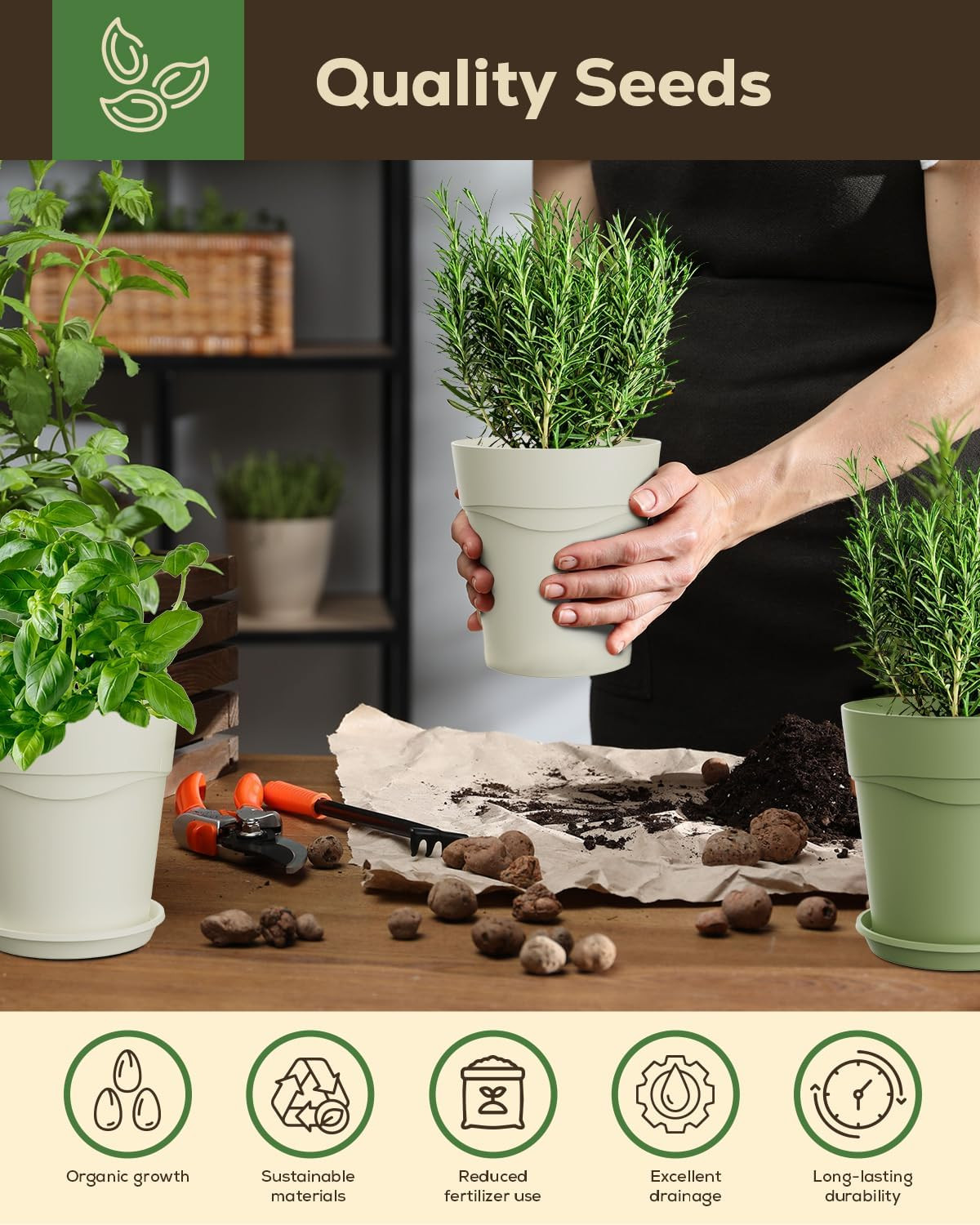 Indoor Herb Garden Kit with 8 Heirloom Seeds – Complete Windowsill Planter Start