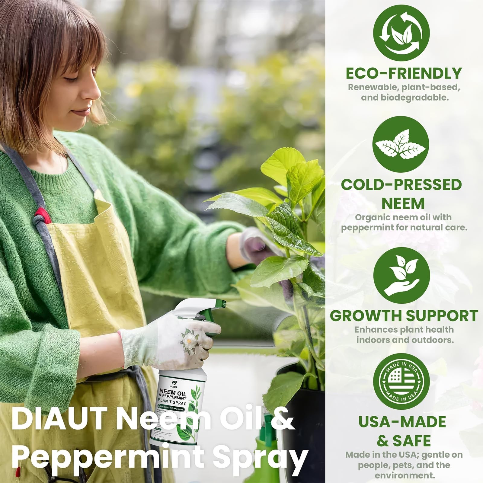 Natural Neem Oil Spray with Peppermint – Ready to Use Plant Wash for Indoor/Outd