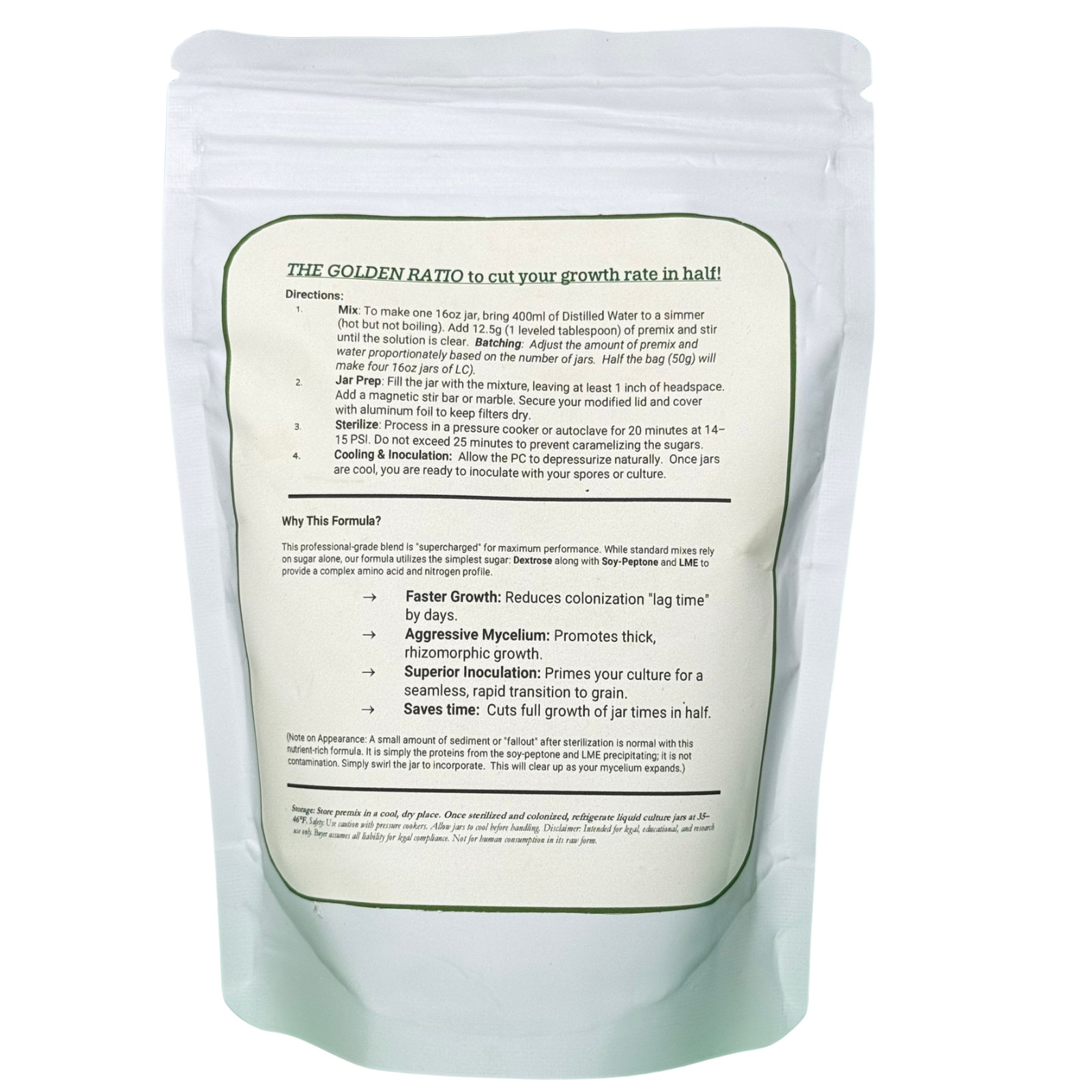 Professional Liquid Culture Premix with Soy-Peptone 100g Pouch