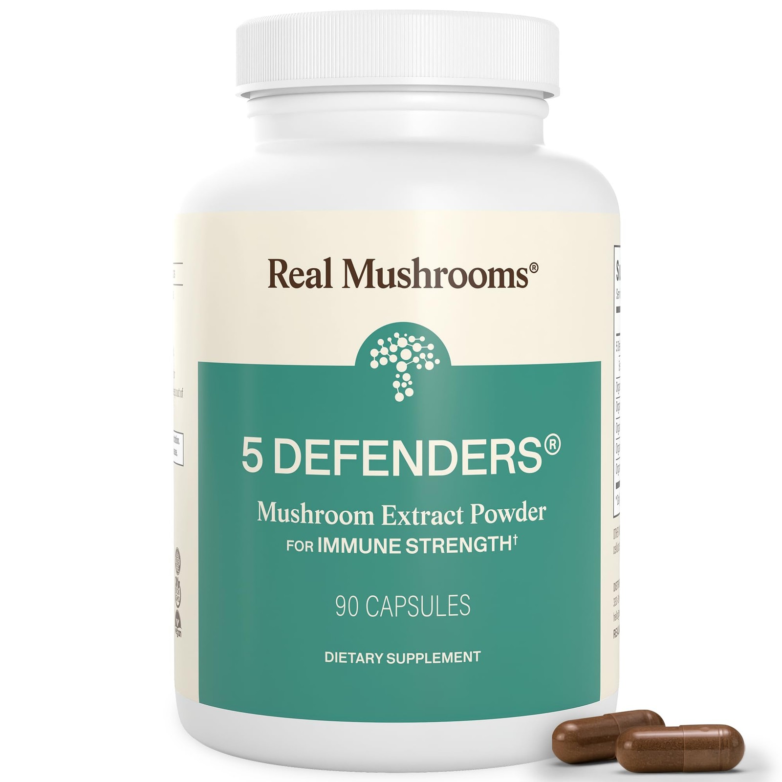 Real Mushrooms 5 Defenders – Adaptogenic 90 Count (Pack of 1), Brown