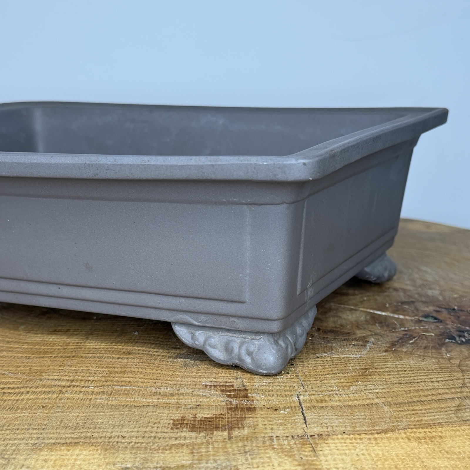 Unknown Japanese Unglazed Bonsai Rectangle Pot With Windows &Cloud Feet Tokoname