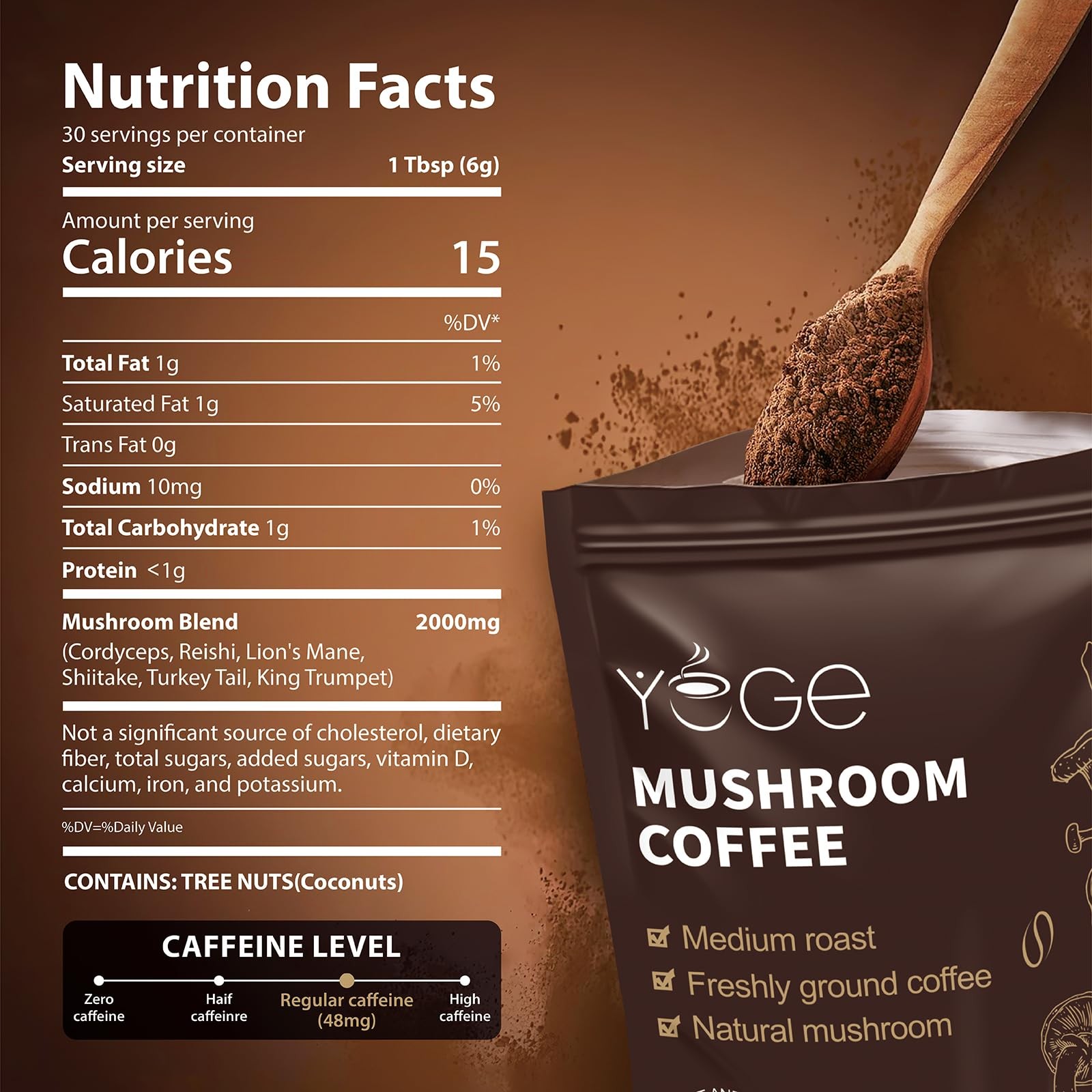 Mushroom Coffee, Instant Coffee with Cordyceps, Reishi, King black