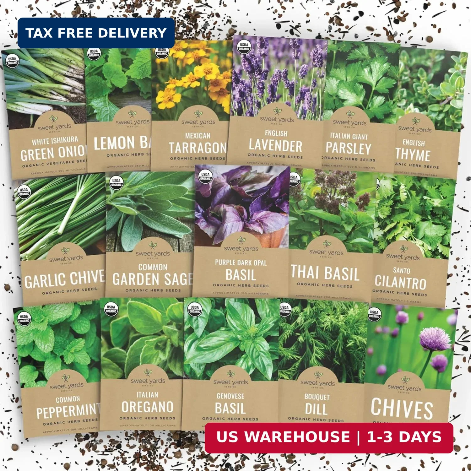 Organic Herb Seeds Variety Pack – 16 Individual Packs – 2026 Season – Basil, Cil