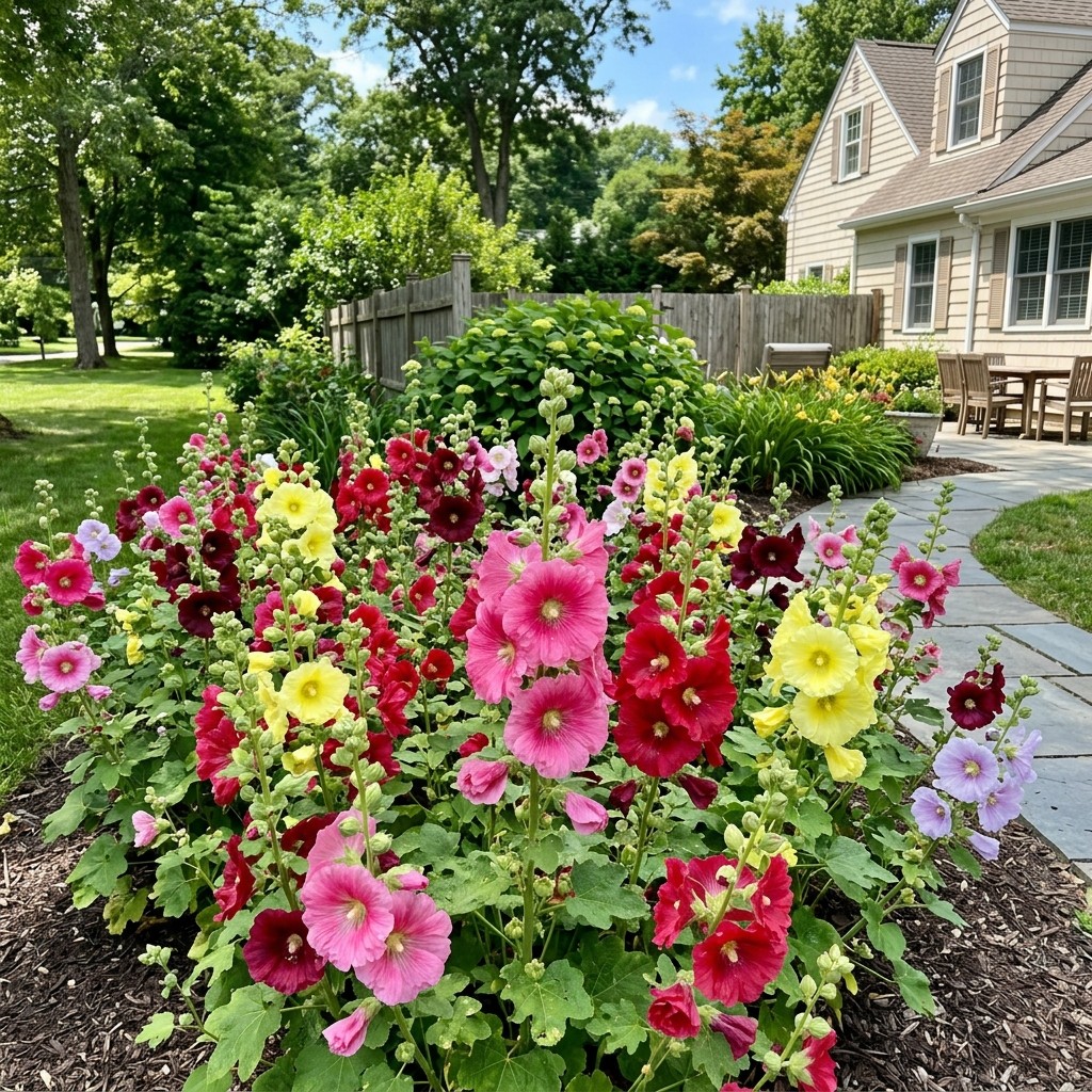 100 Dwarf Mixed Hollyhock Seeds for Planting – Long Lasting Patio Blooms