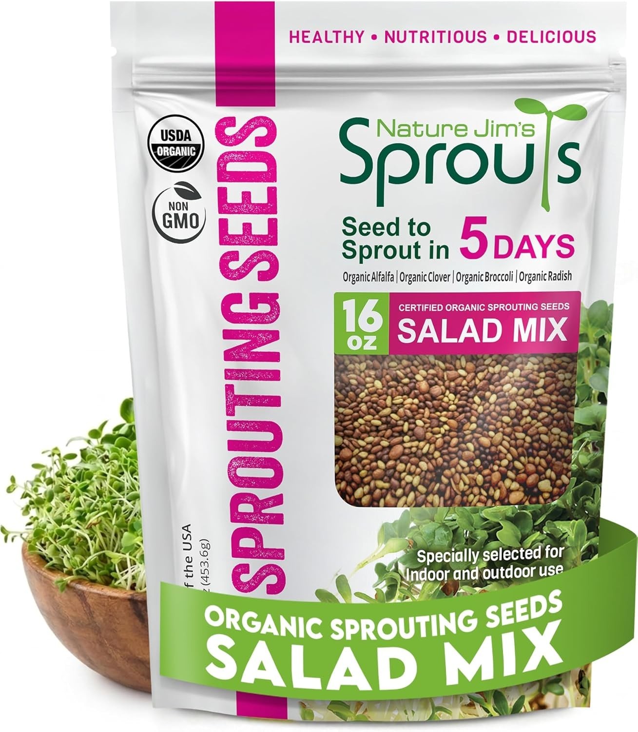 Home Sprouting Seeds – Organic Broccoli, Alfalfa & Radish Mix – 1lb