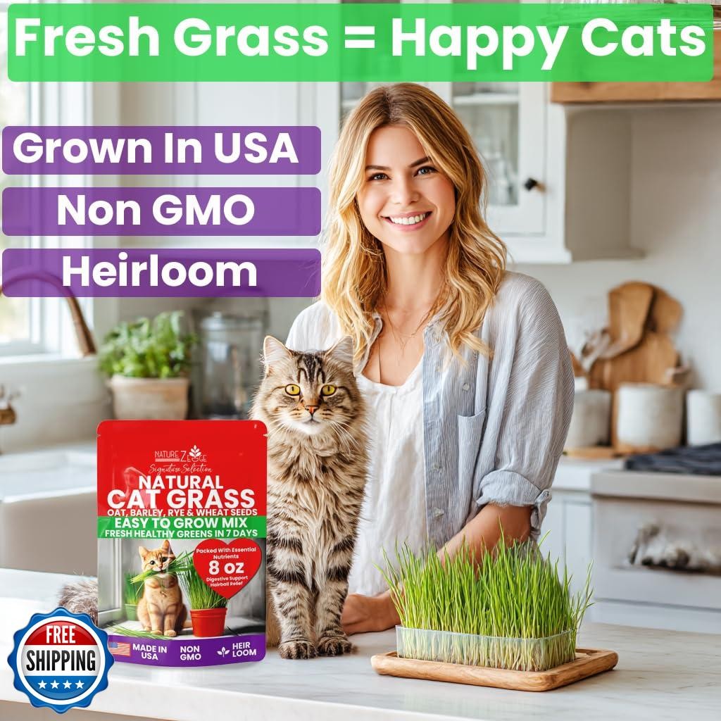 NatureZ Edge Premium Cat Grass Seeds for Indoor Cats, Non GMO – 1/2 lb Oat, W