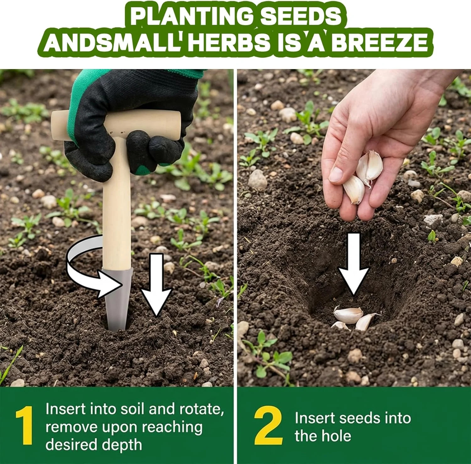 T-Shaped Garden Seed Dibber with Depth Measurements – Stainless Steel Bulb Plant