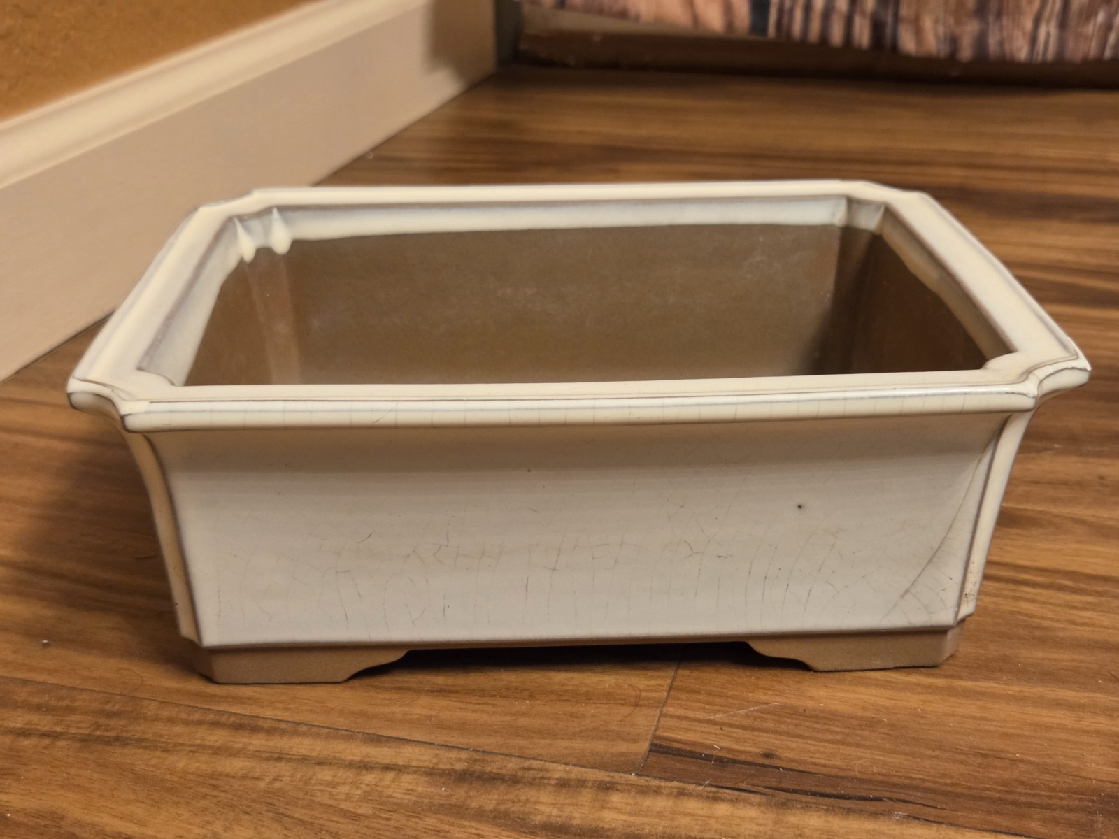 Vtg Japanese Rectangular Beige Bonsai Pot 7″x9″x3.25″