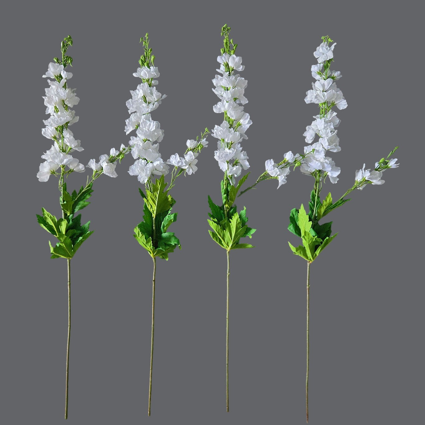 4Pcs White Delphinium Artificial Flowers, 33.46″ Real-Look Silk Stems for Decor.
