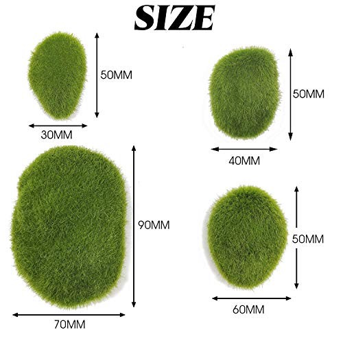 40PCS Artificial Moss Rocks (4 Sizes), Green Moss Decor for Floral
