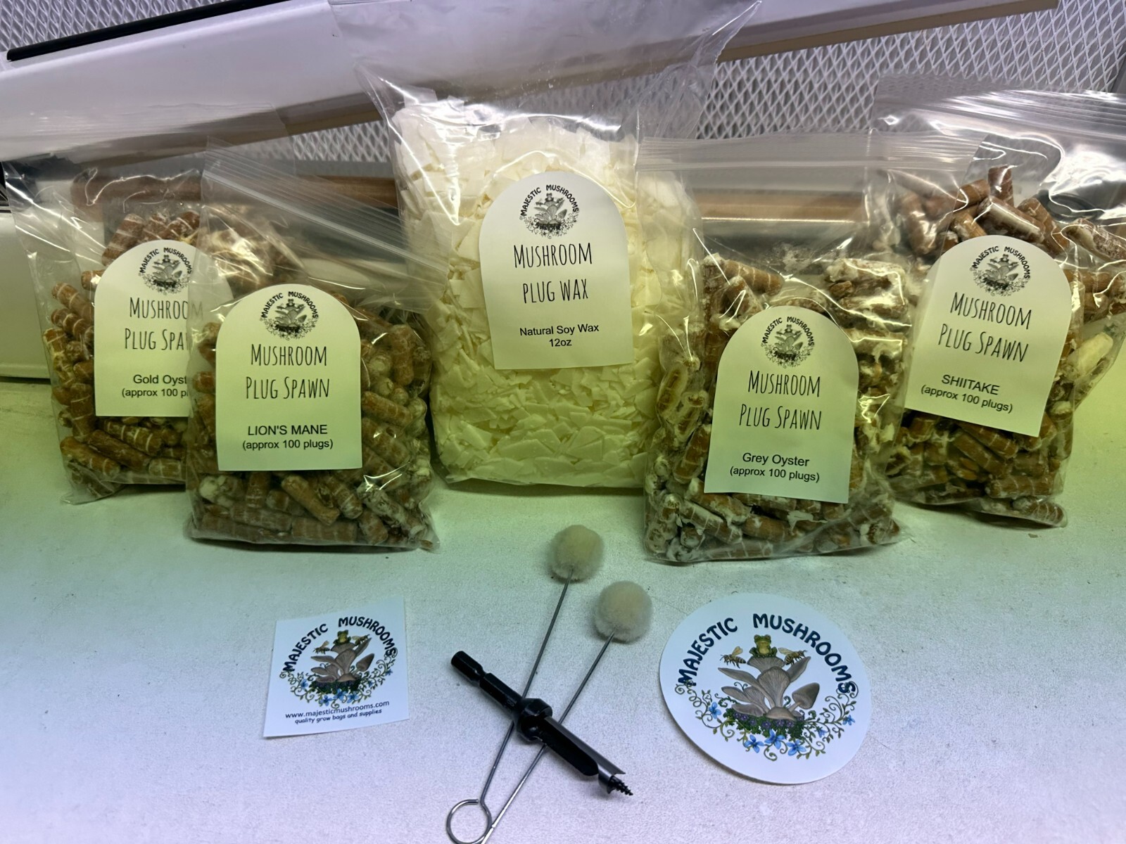 Mushroom plug spawn variety pack & drill/wax combo (4 100 packs)