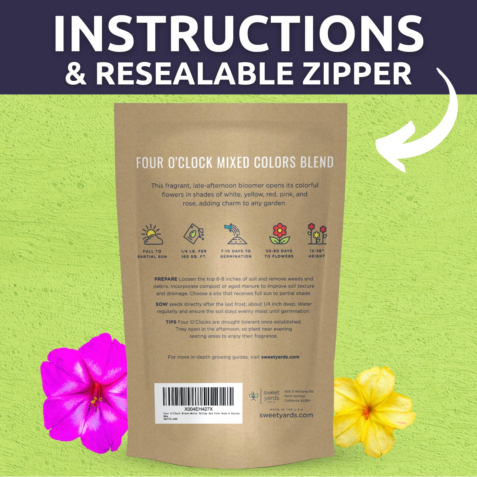 Four O’Clock Mixed Colors Blend Bulk 1/4 Pound 1250 Flower Seeds Mirabilis