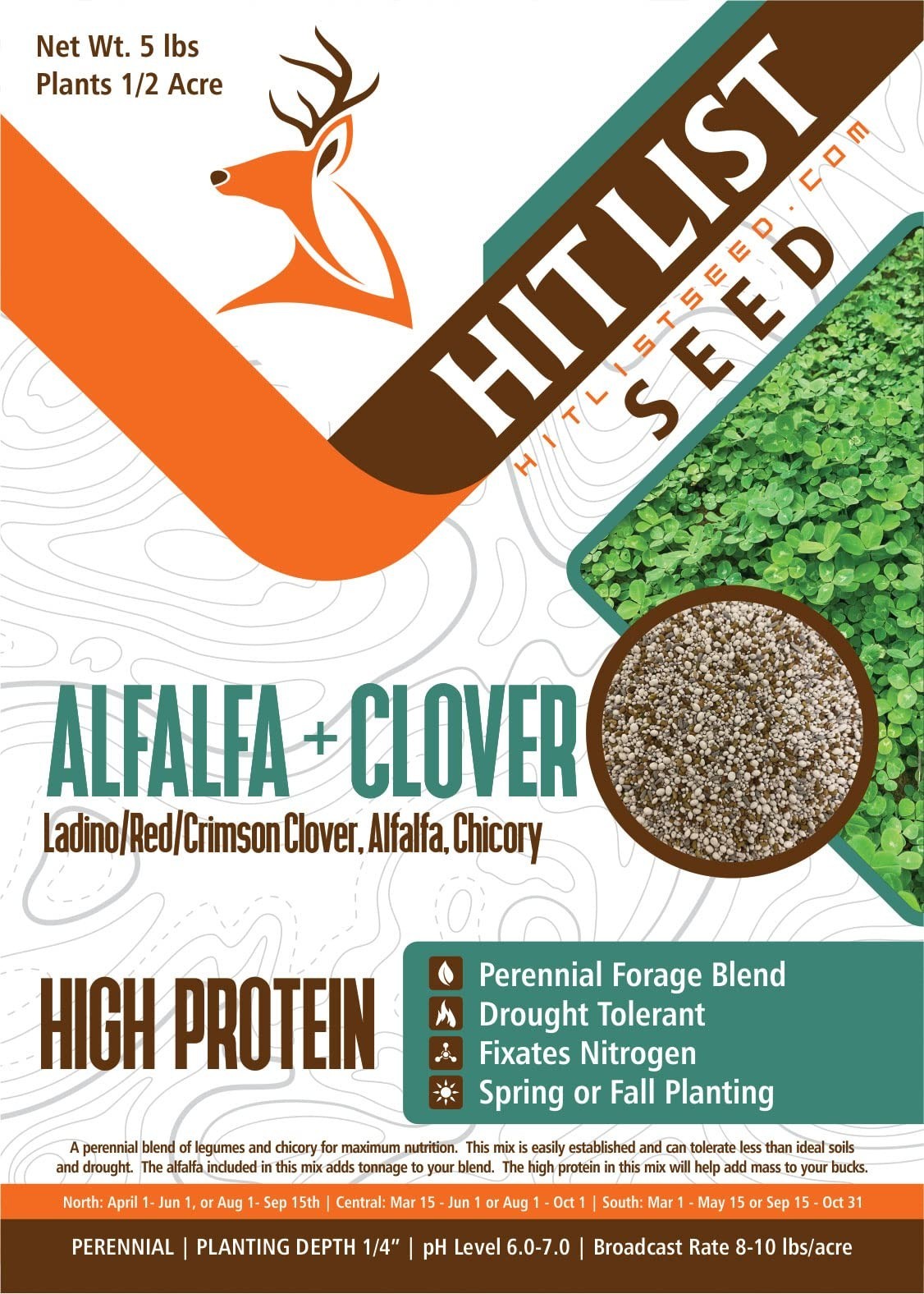 Alfalfa & Clover Food Plot Seeds for Deer – Perennial Mix, 5 lbs – Spring/Fall P