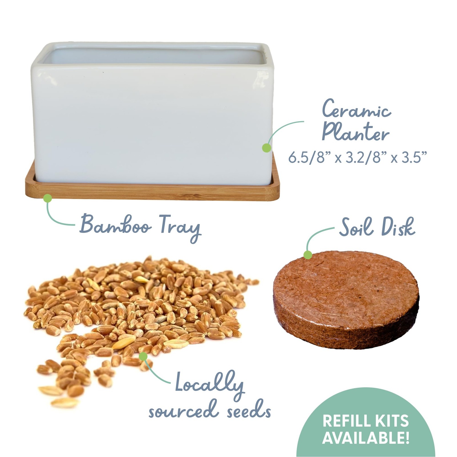 Organic Cat Grass Growing Kit – Seed Mix, Soil & Ceramic Planter for Hairball