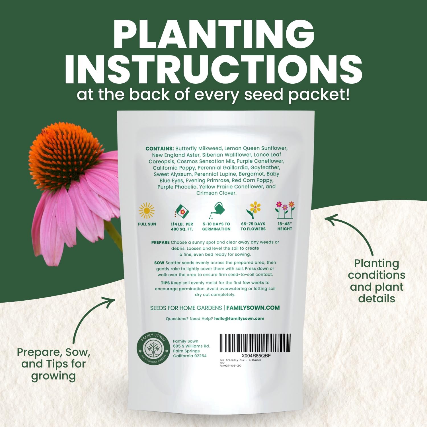 Bee Friendly Seed Mix – 31,000 Seeds for Planting – 4 Ounce Pouch