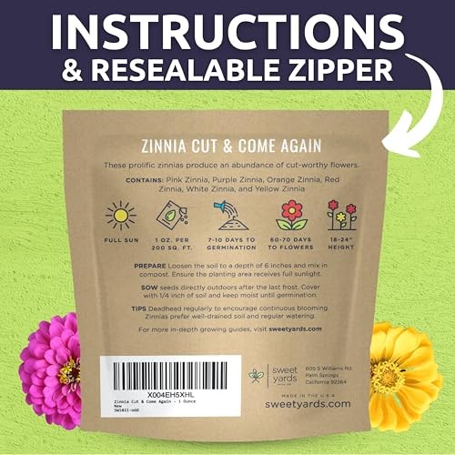 Zinnia Cut & Come Again Mix – Large 1 Ounce Packet 1 Ounce Pouch (4,000 Seeds)