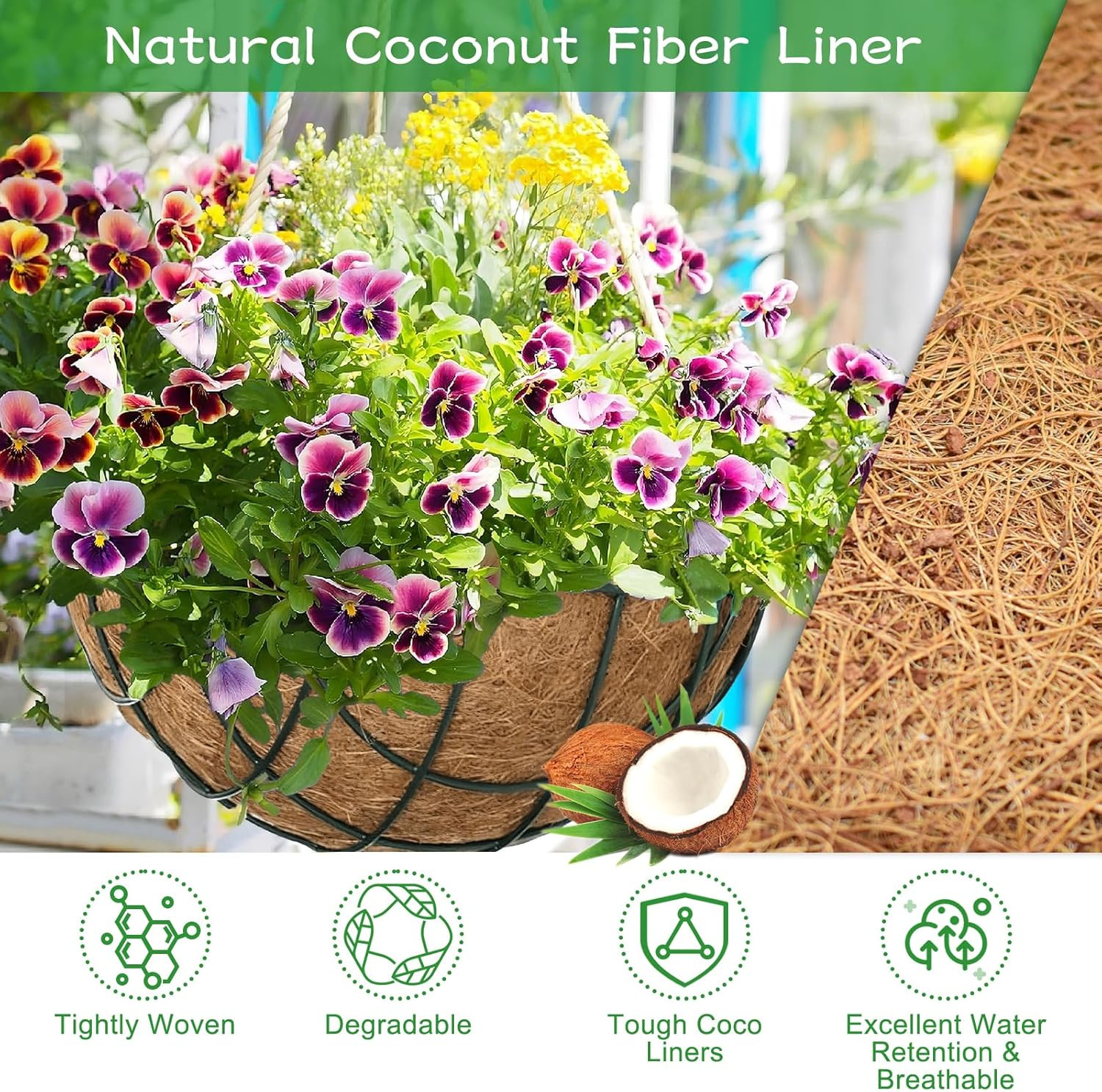 Riare 4 Pack 14 Inch round Coco Liners Replacement, 100% Natural Coconut Coir Li