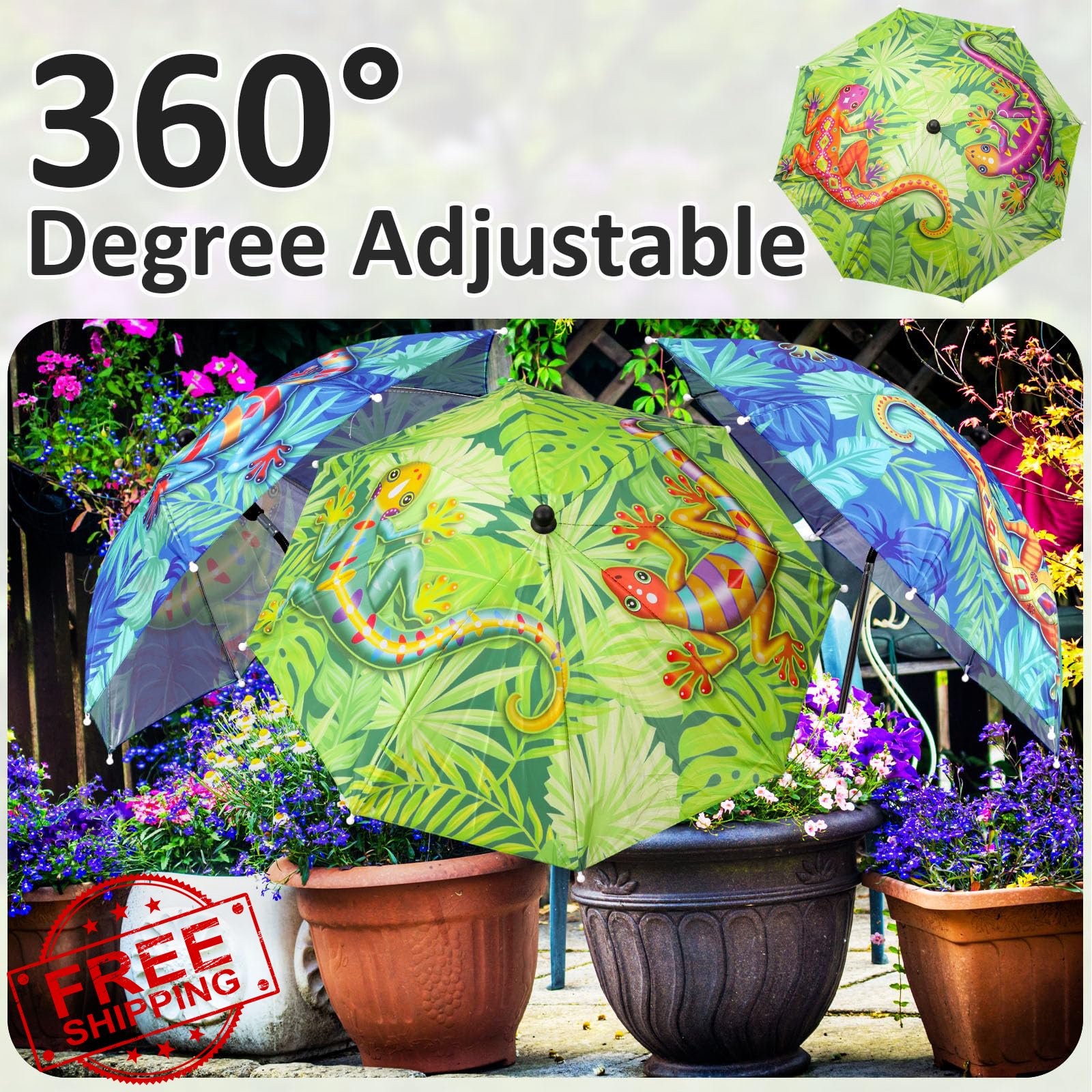 Sunnymove 8 Plant Umbrellas Green Blue Jungle Lizard Adjustable
