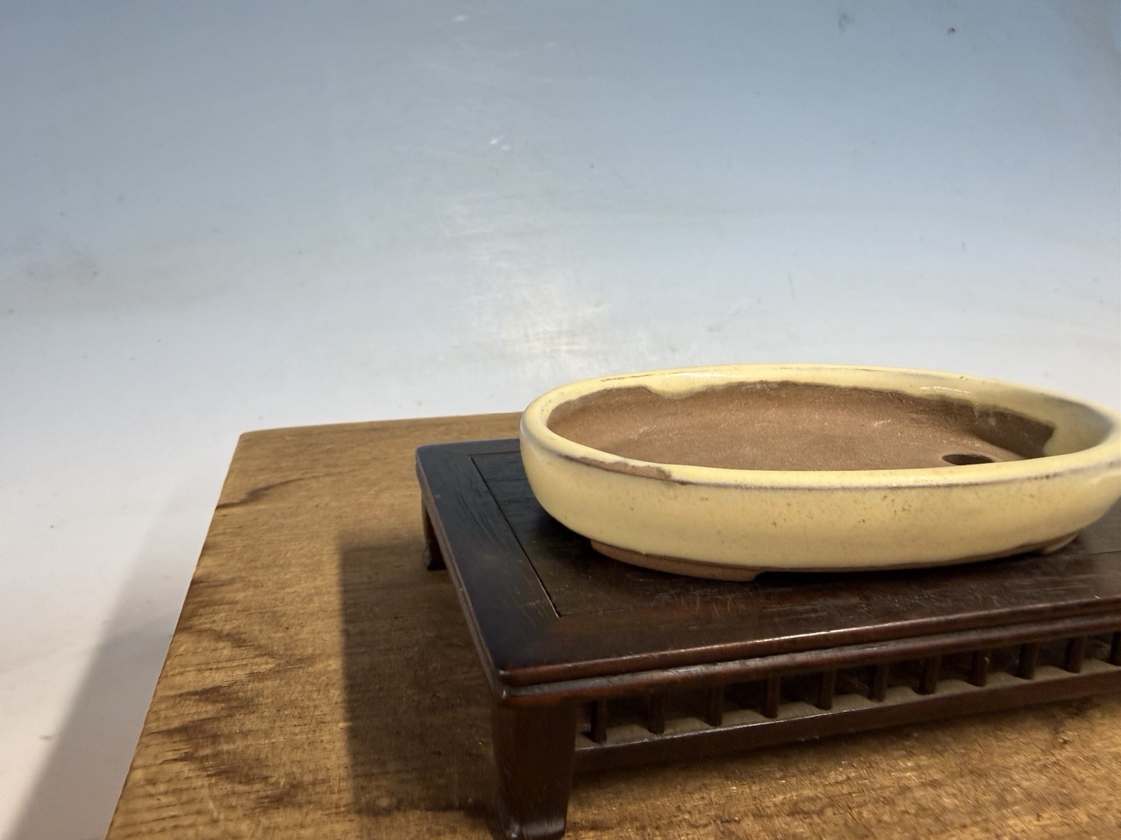 Japanese Unknown Maker Shohin Bonsai Tree Pot 4 1/2” Cream Glazed