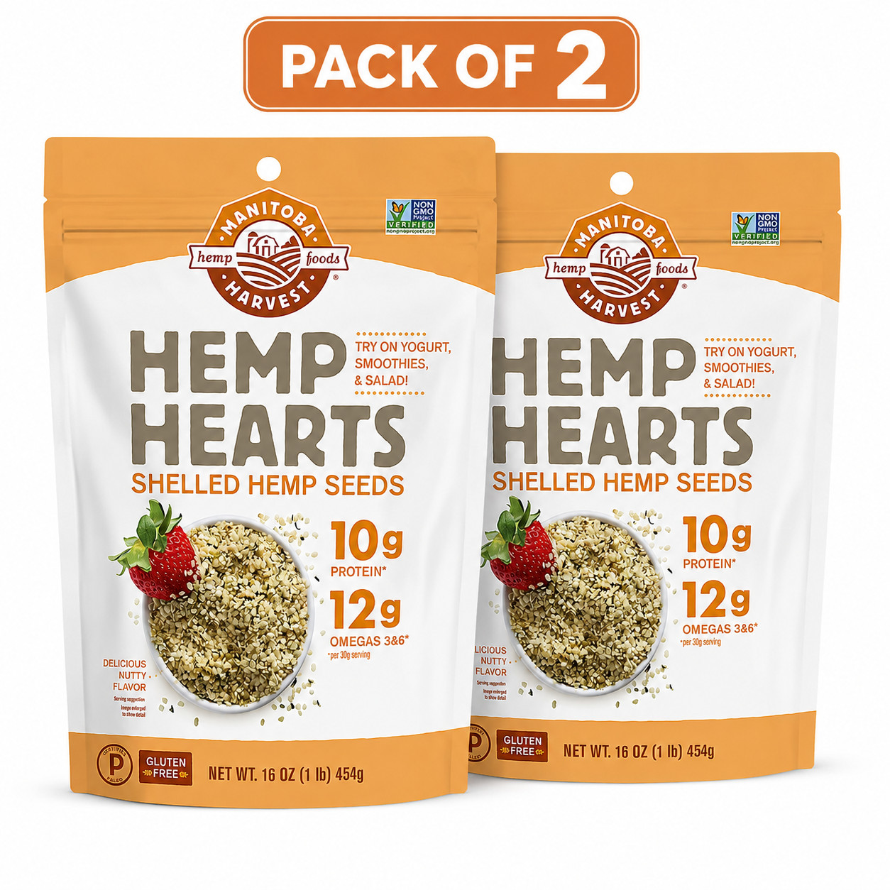 Manitoba Harvest Hemp Hearts – Raw Shelled Hemp Seeds – 1 lb – Pack of 2