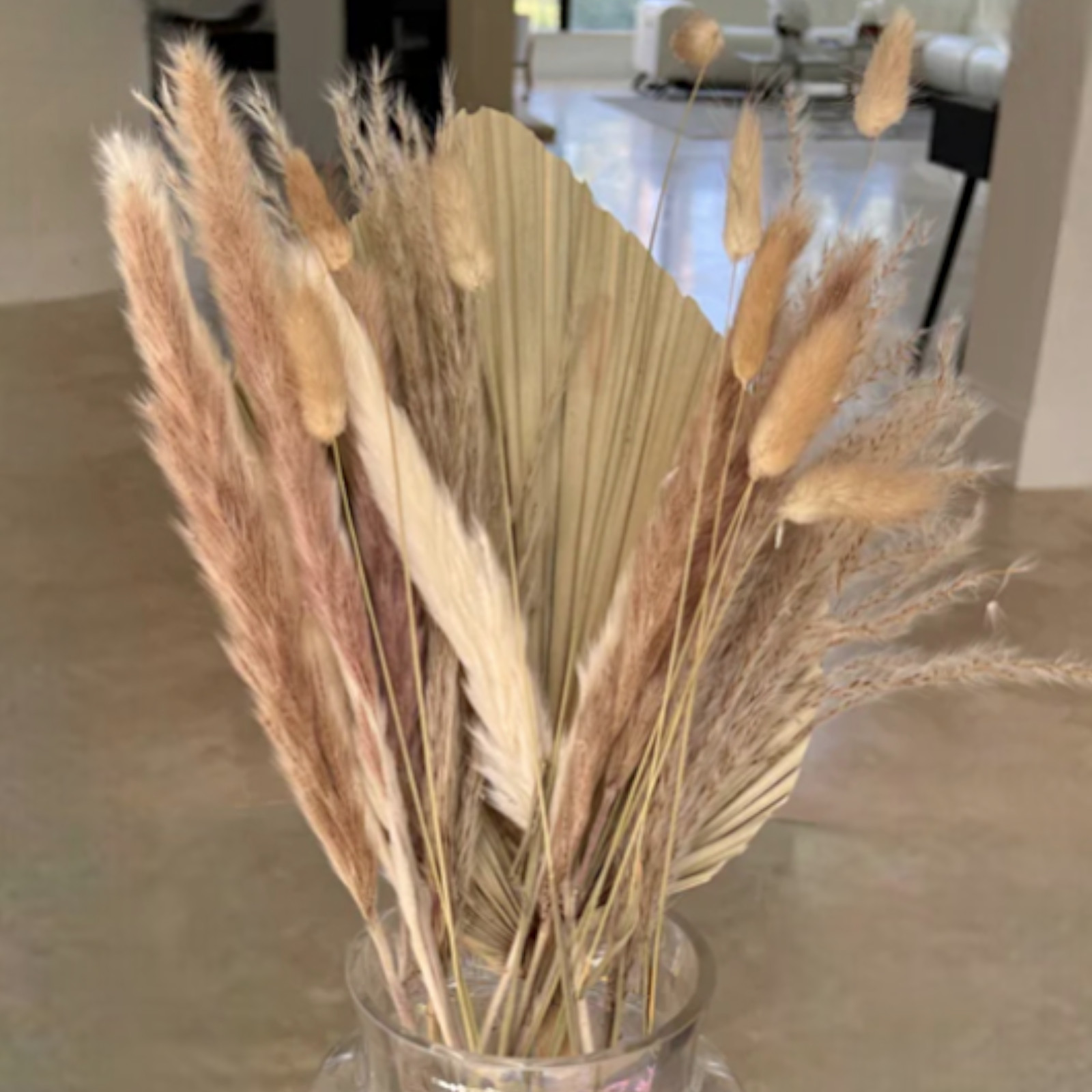20 Stems Dried Pampas Grass & Palm Leaves Mix 19-20in Boho Vase Filler Decor