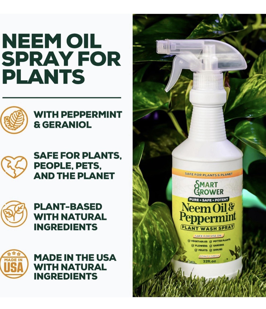 Neem Oil Spray for Plants with Peppermint Oil, Natural Plant Wash Made for In…
