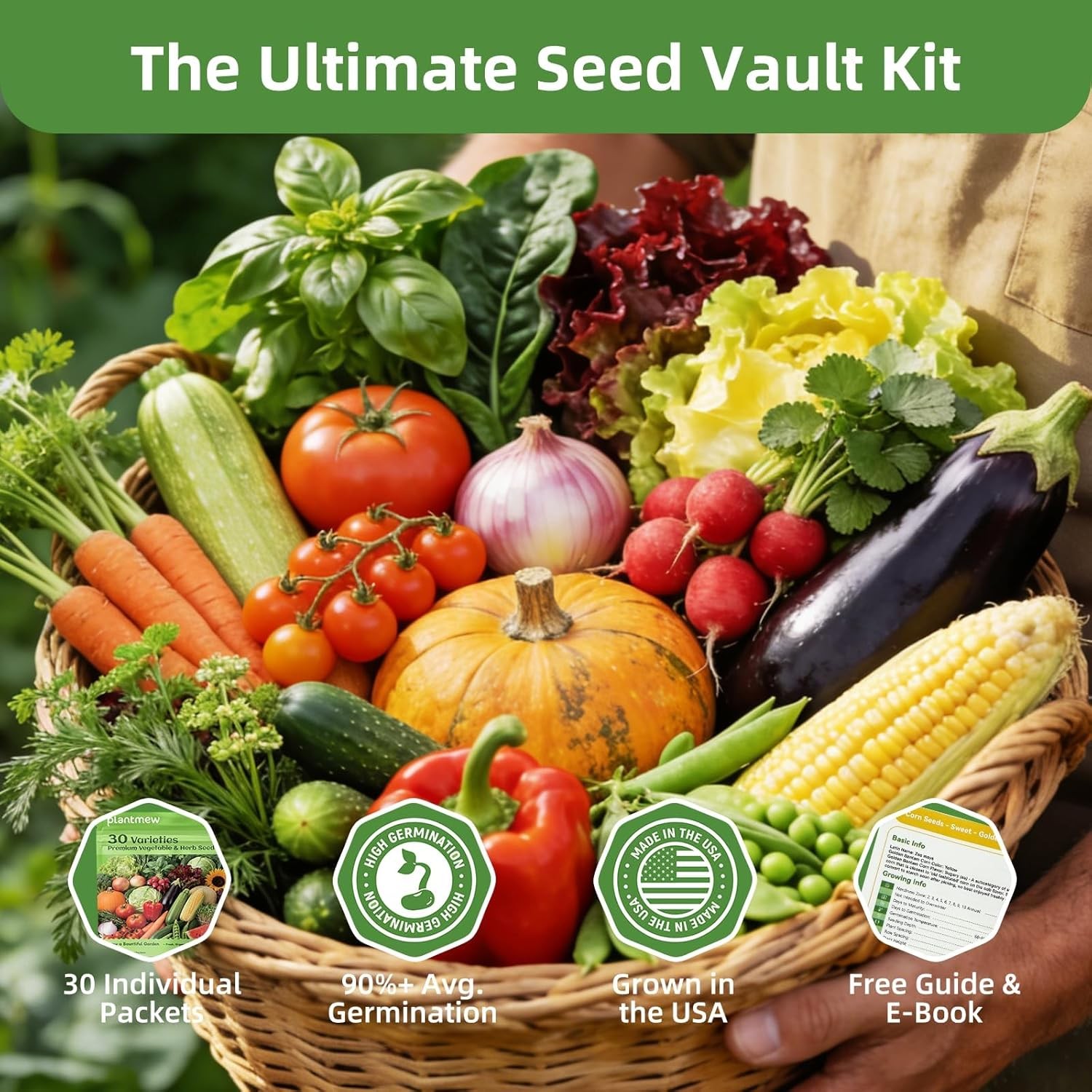 Heirloom Vegetable Seed Vault 15000+ Non-GMO Seeds Kit for Indoor Outdoor Garden