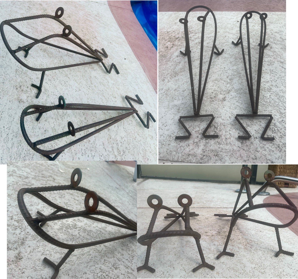 VINTAGE HEAVY REBAR TREE FROGS METAL FOLK ART 24”X10” & 22”X9”~LOT OF 2