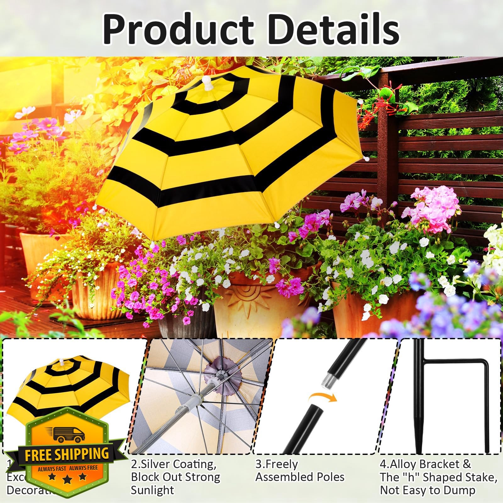 Sunnymove Plant Umbrellas Bee Yellow 3 4pk