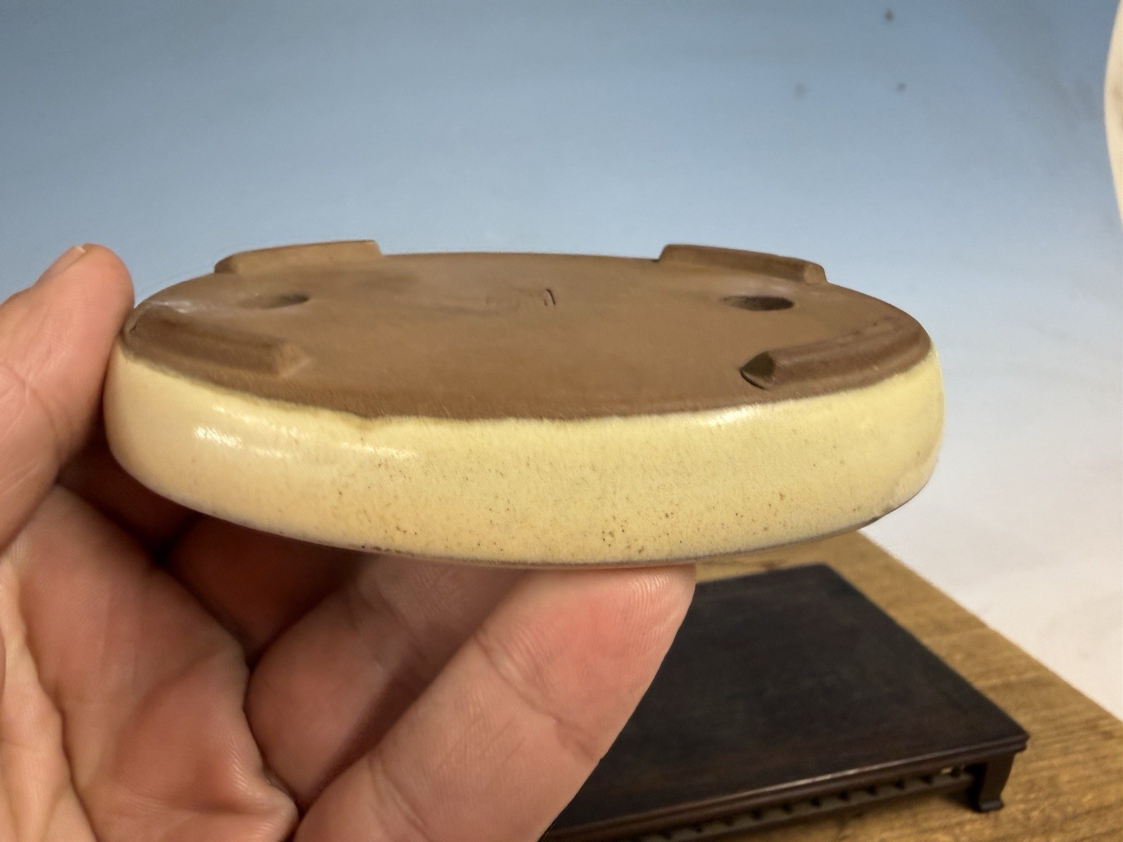 Japanese Unknown Maker Shohin Bonsai Tree Pot 4 1/2” Cream Glazed