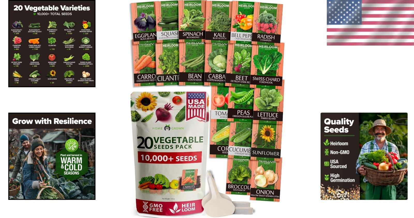 Economical Heirloom Seed Pack – 20 Varieties, 10,000+ Seeds with Growing Guide