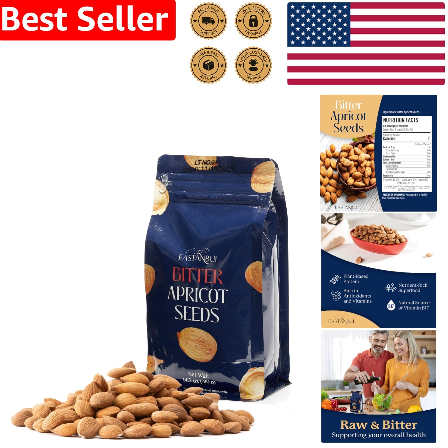 Apricot Kernels Raw Bitter Unprocessed Pure Natural Turkish 410g Non-GMO