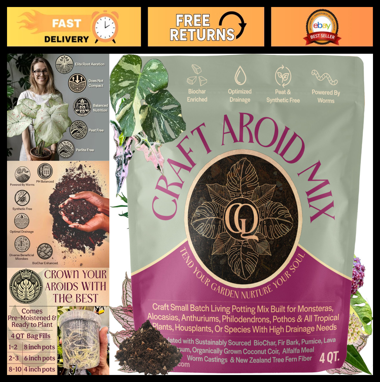 Organic Potting Mix for Alocasia, Philodendron, Monstera – Well Draining Soil, 4