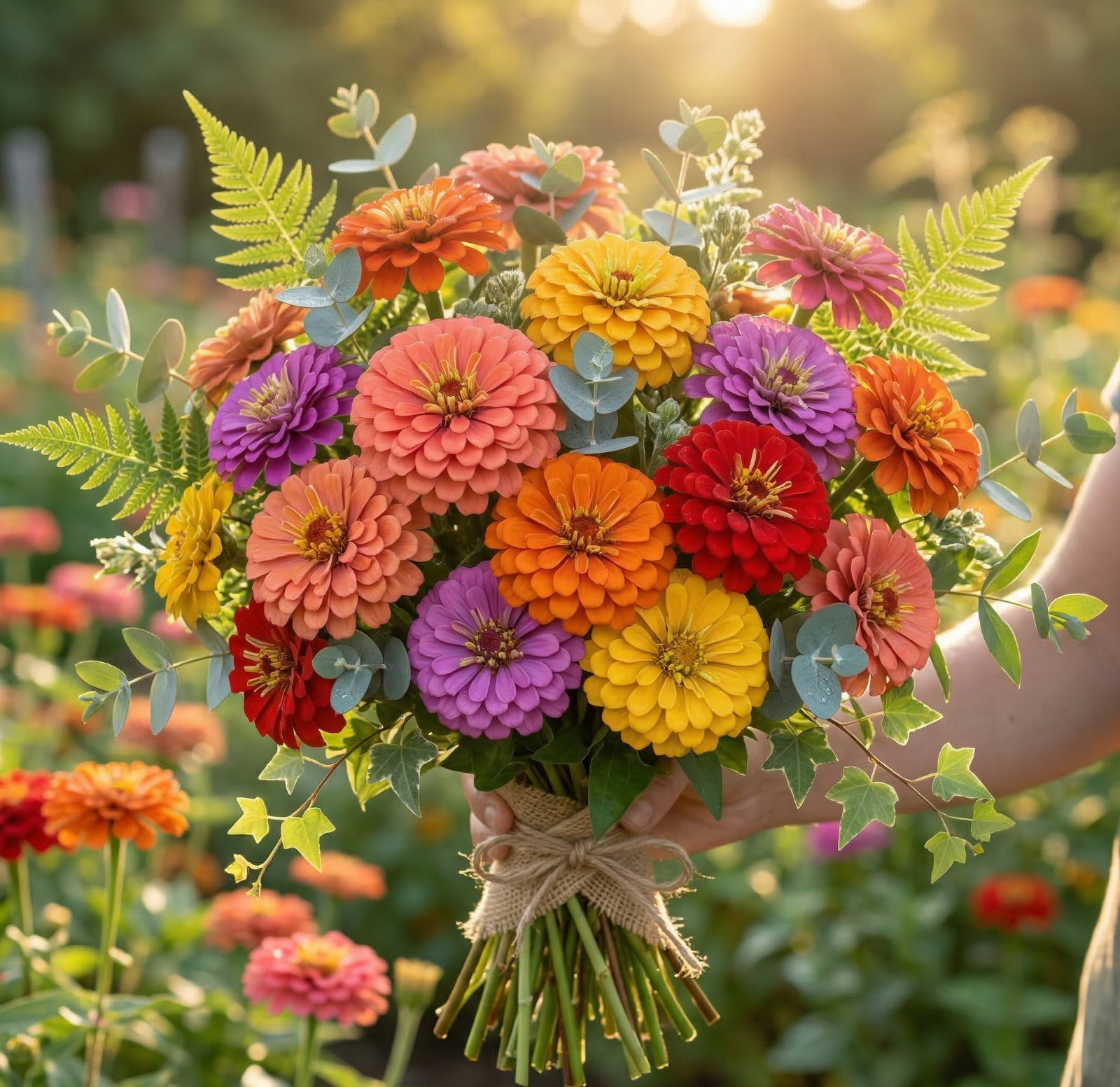 Zinnia SUNSET Garden Mix Coral Orange Scarlet Purple Gold Cut Flower 150 Seeds!