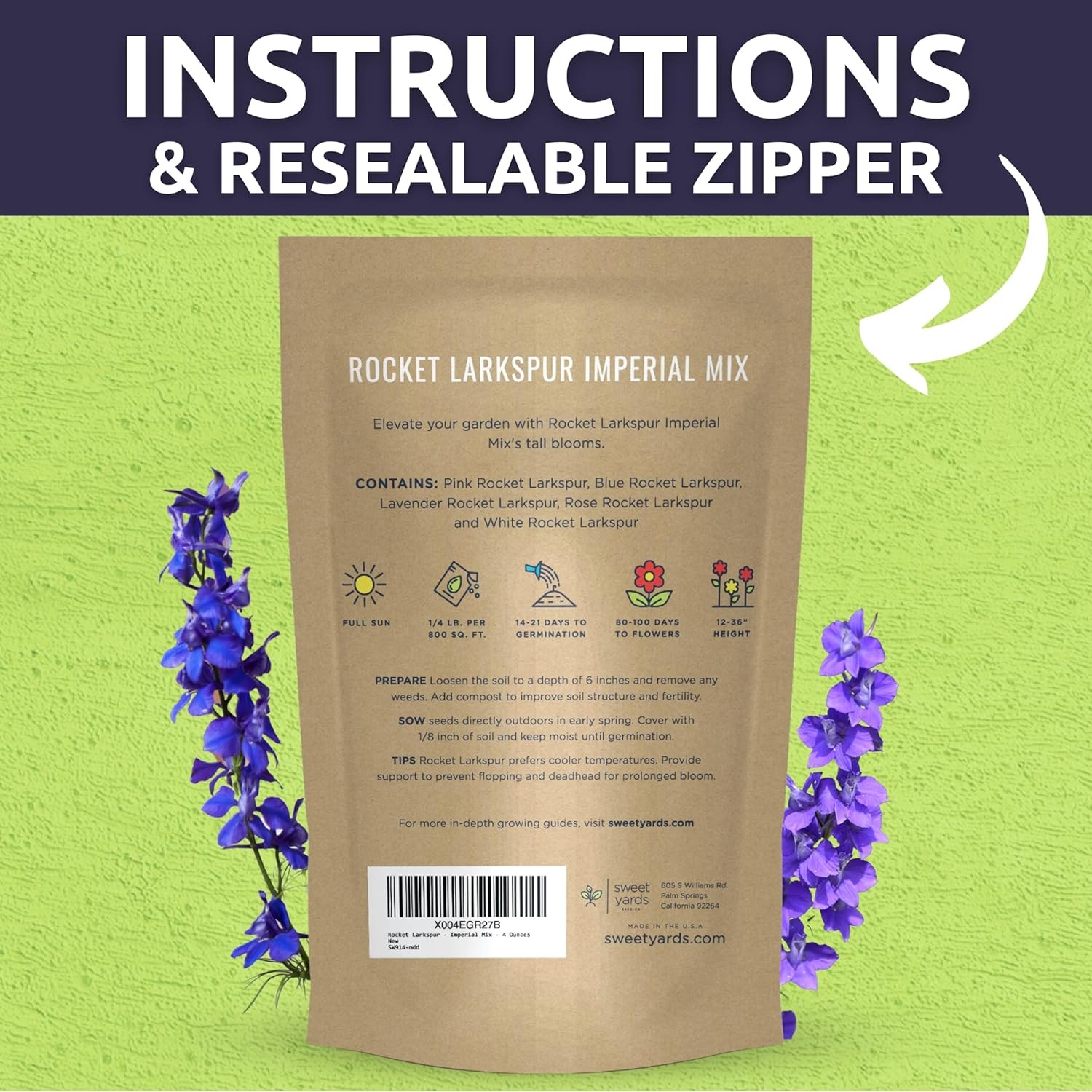Rocket Larkspur – Imperial Mix – Bulk 1/4 Pound Bag (30,000 Seeds)