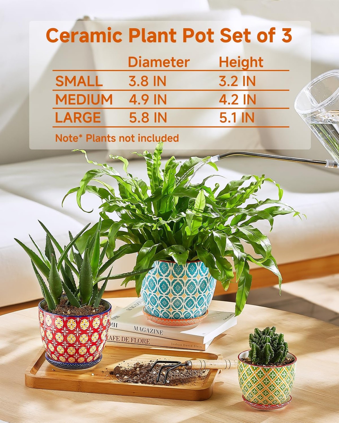 Ceramic Plant Pots, 3.8+4.9+5.8 Inch, Set of 3 Flower Pots with Drainage Hole…