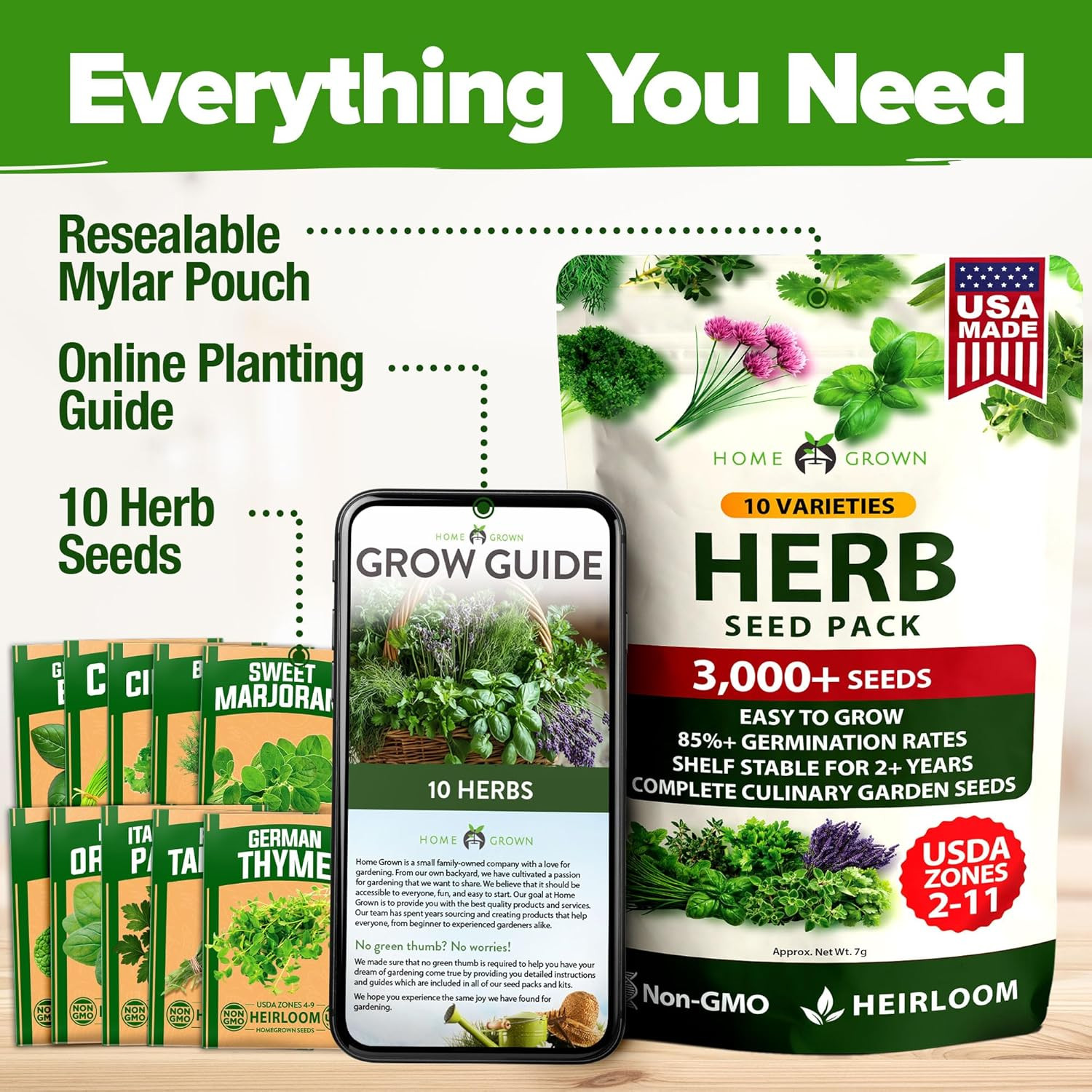 10 Herb Seeds for Planting 3,000+ Non-Gmo Heirloom Seeds | Extra Large Variety P