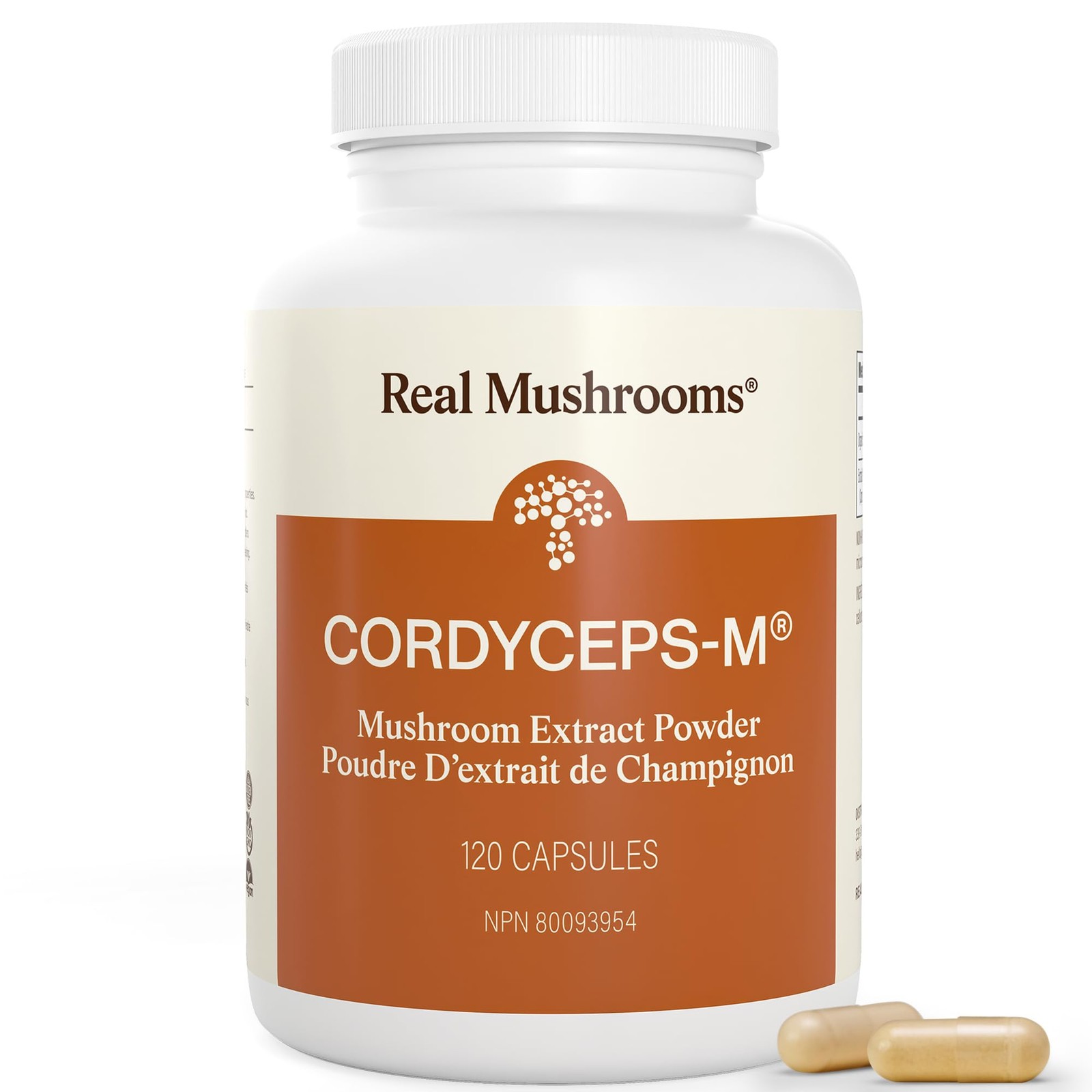 Real Mushrooms Supplement Capsules – Cordyceps 120 Count (Pack of 1), Orange