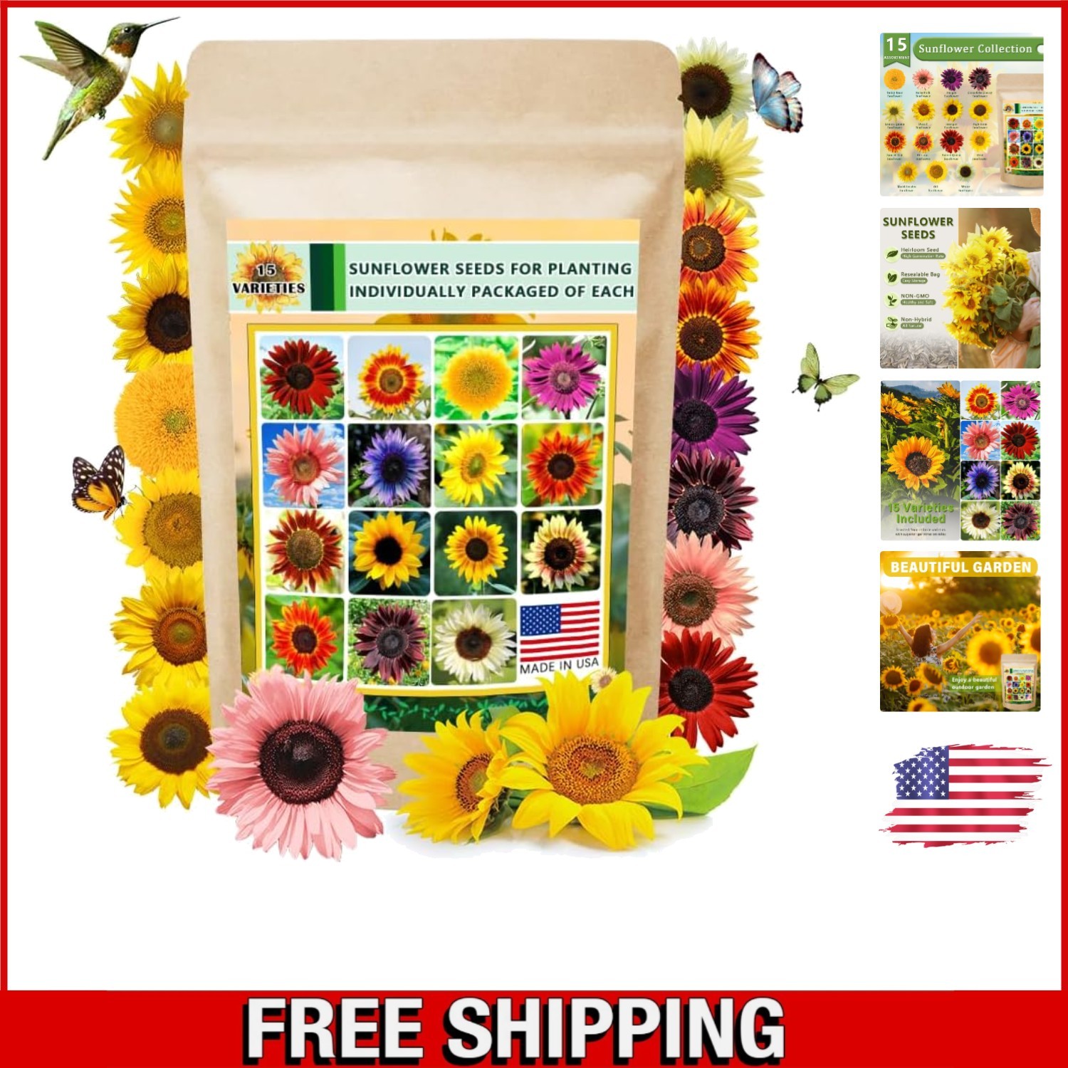 Vibrant 1000+ Heirloom Sunflower Seeds – Attract Pollinators with 15 Mix Packs