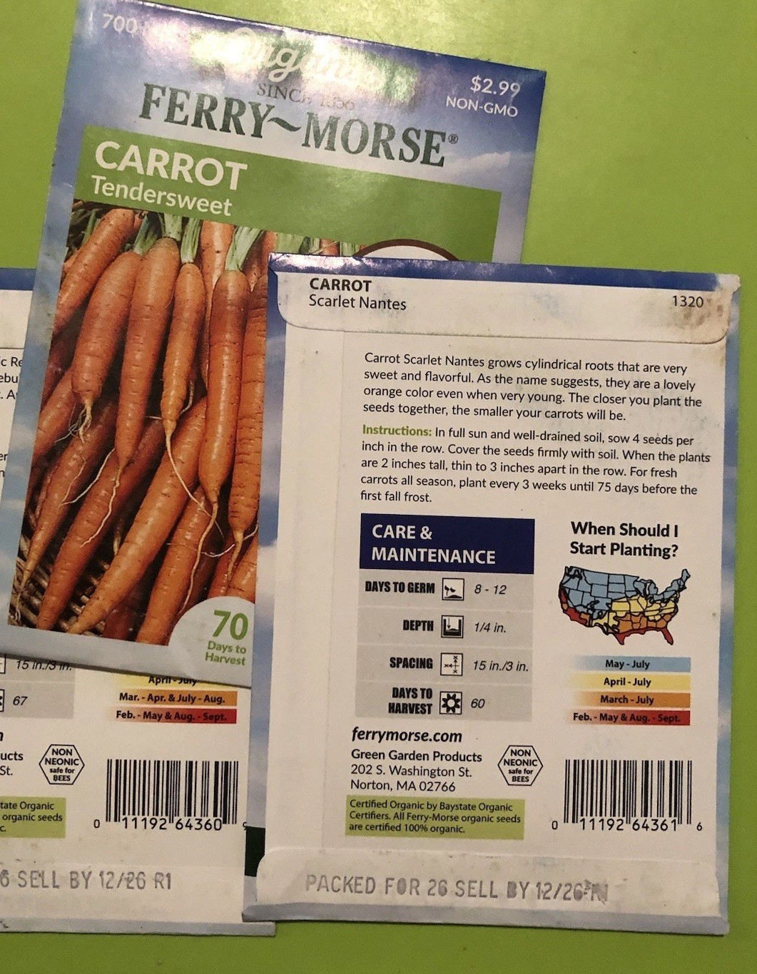 3 packs Carrot Seeds – Tender sweet, Rainbow Mix, Scarlet Nantes varieties 2026