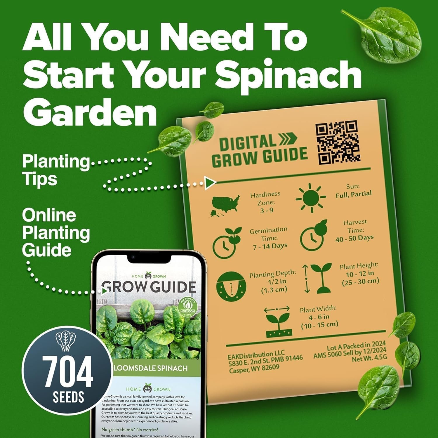 Heirloom Spinach Seeds 704+ – Low Maintenance, High Germination Success