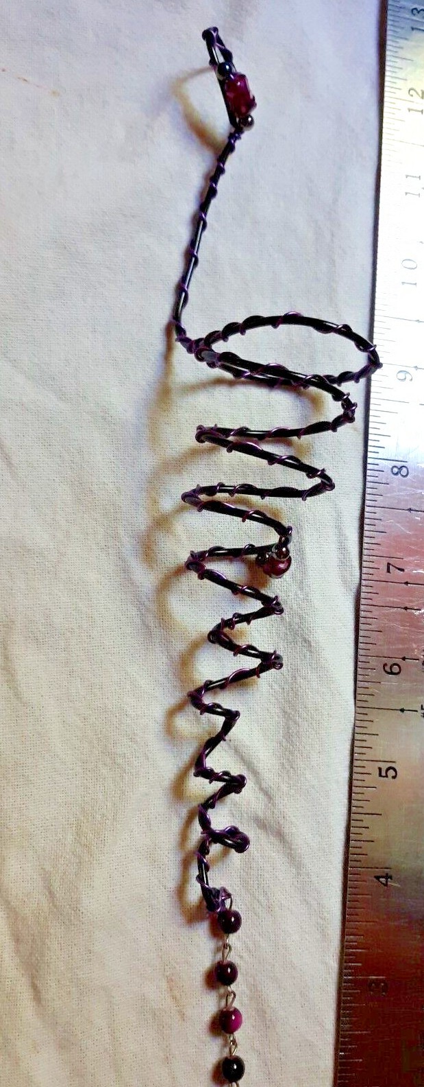 Handmade Hanging Air Plant Holder Black & Purple Wire & Beads Great Gift Idea