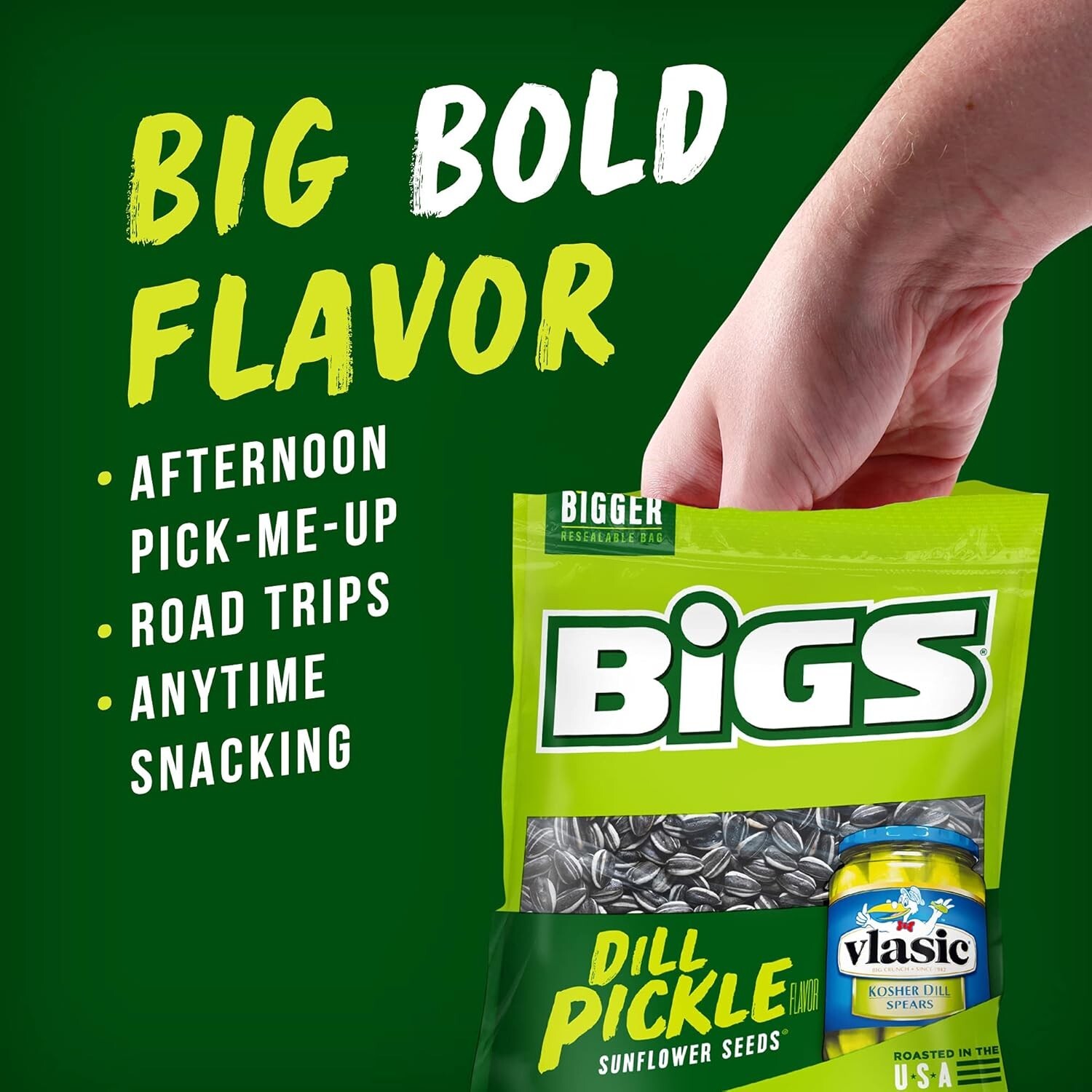 Vlasic Dill Pickle Sunflower Seeds – Fire-Roasted Keto Snack in Resealable Bags
